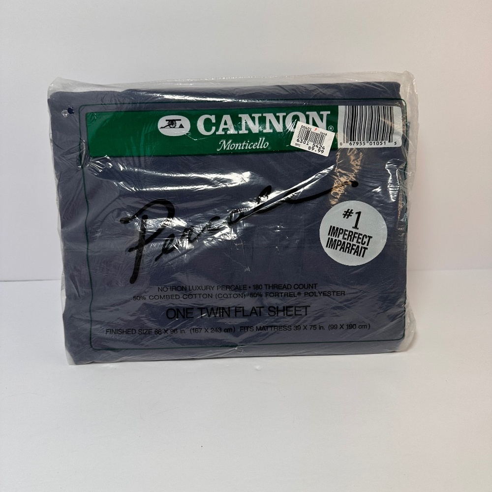 Vintage Cannon Monticello Twin Flat Sheet – Percale – New in Package (Imperfect)